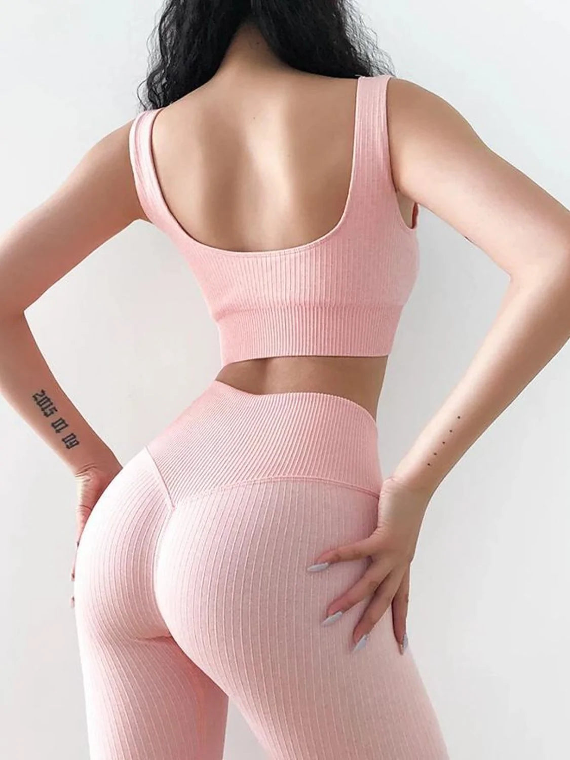 Baby Pink Ribbed Sports Bra